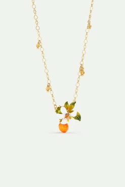 Les Néréides Collier Pendentif Orange, Fleur D'oranger Et Petites Perles