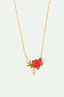 Les Néréides Collier Plastron Rose, Perles De Culture Et Goutte De Verre