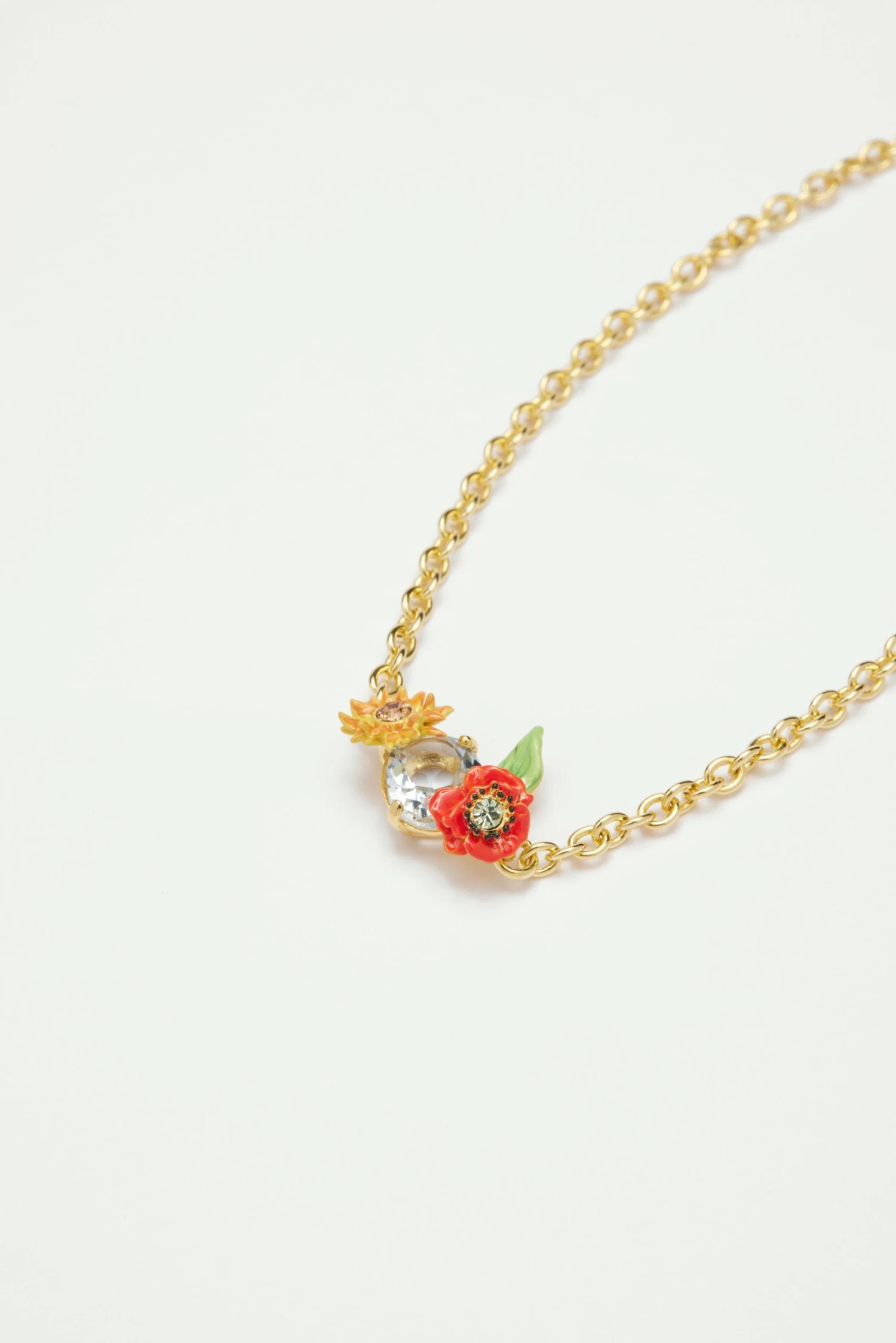 Les Néréides Bracelet Fin Coquelicots, Fleur De Tournesol Et Pierre En Verre Taillé Bleu 3 Les Néréides Bracelet Fin Coquelicots, Fleur De Tournesol Et Pierre En Verre Taillé Bleu – Image 3