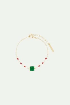 Les Néréides Bracelet Fin Pierre Carrée Verte