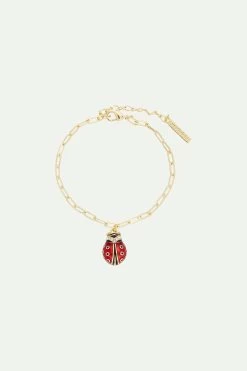 Les Néréides Bracelet Chaîne Rectangle Coccinelle Et Cristaux Facettés