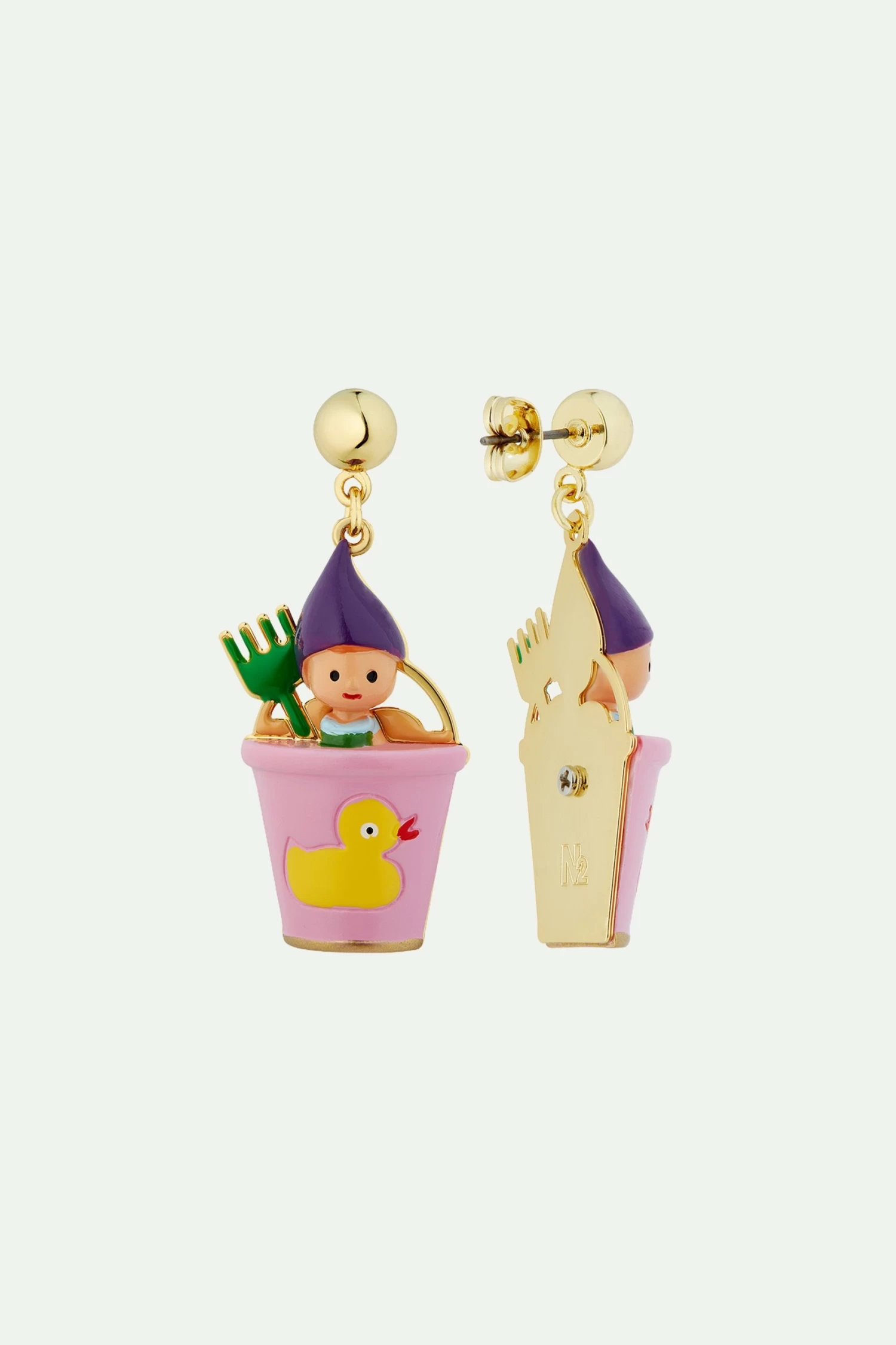 N2 By Les Néréides Boucles D'oreilles Tiges Nain, Râteau Vert Et Sceau Rose 3 N2 By Les Néréides Boucles D'oreilles Tiges Nain, Râteau Vert Et Sceau Rose – Image 3