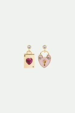 Les Néréides Boucles D'oreilles Asymétriques Cadenas Coeur Et Carte Coeur