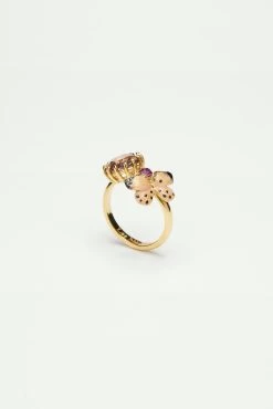 Les Néréides Bague Ajustable Toi Et Moi Papillon Et Pierres Rondes