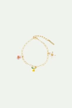 Les Néréides Bracelet Maillons Dorés Et Pendentifs Fleurs
