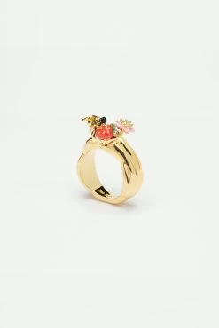 Les Néréides Bague Cocktail Fraise Des Bois, Bourdon Et Pierre Ronde