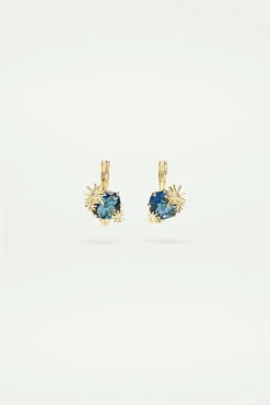 Les Néréides Boucles D'oreilles Dormeuses étoiles Dorées Et Pierre Carrée