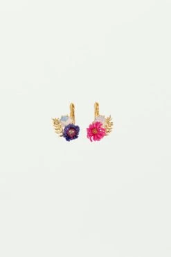 Les Néréides Boucles D'oreilles Dormeuses Fleurs Imaginaires Et Cristal