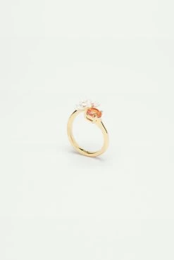 Les Néréides Bague Ajustable Toi Et Moi Fleurs De Verveine Et Pierre Ronde