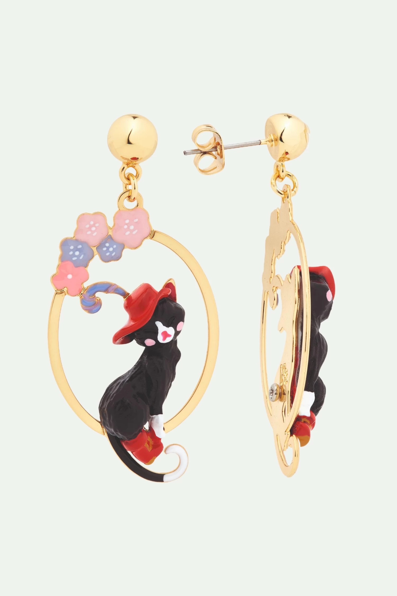 N2 By Les Néréides Boucles D'oreilles Tiges Créoles Chat Charmant Et Fleurs 2 N2 By Les Néréides Boucles D'oreilles Tiges Créoles Chat Charmant Et Fleurs – Image 2