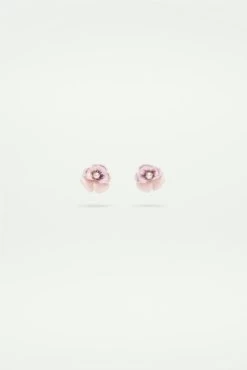 Les Néréides Boucles D'oreilles Pensée Rose Et Perle