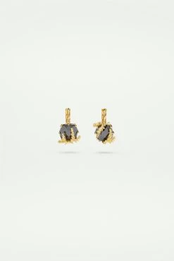 Les Néréides Boucles D'oreilles Dormeuses Fleurs De Patchouli Et Verre Noir Facetté