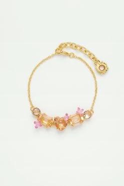 Les Néréides Bracelet Fin 5 Pierres Et Fleurs La Diamantine Rose Abricot