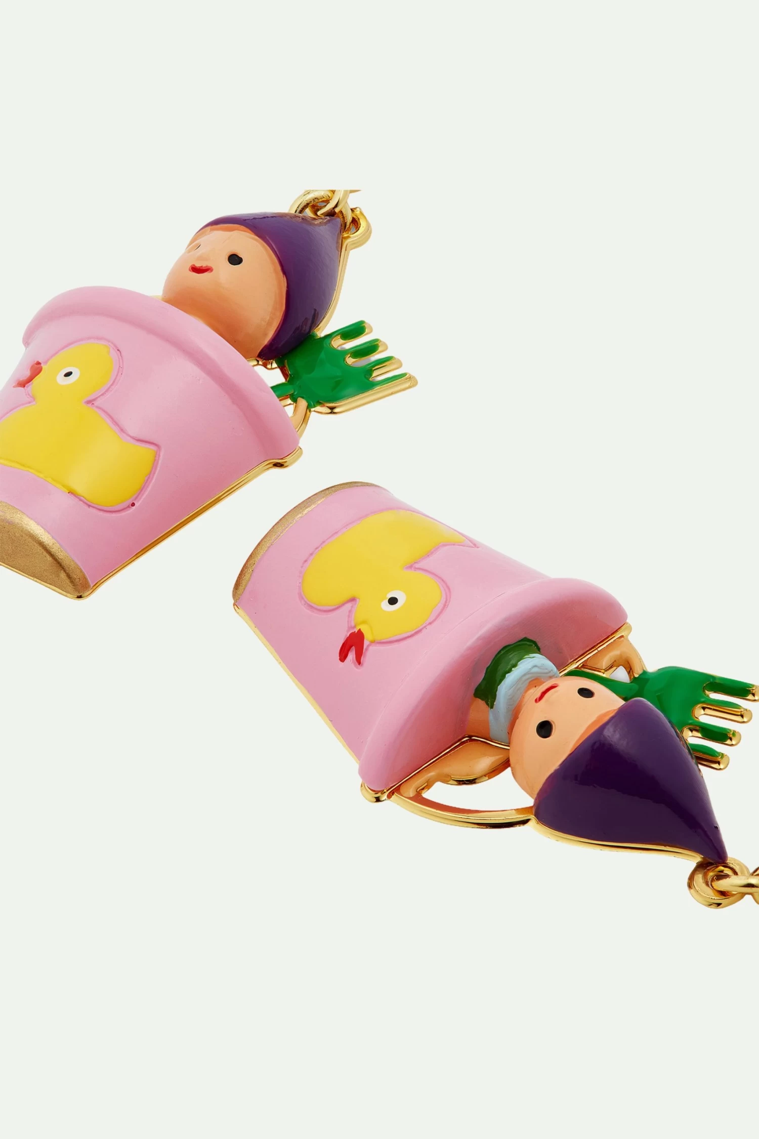 N2 By Les Néréides Boucles D'oreilles Tiges Nain, Râteau Vert Et Sceau Rose 4 N2 By Les Néréides Boucles D'oreilles Tiges Nain, Râteau Vert Et Sceau Rose – Image 4