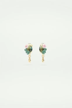 Les Néréides Boucles D'oreilles Clips Fleur De Lotus Et Pierre Bleue