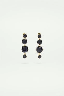 Les Néréides Boucles D'oreilles 4 Pierres La Diamantine Bleu Nuit Pailleté