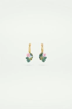 Les Néréides Boucles D'oreilles Dormeuses Fleur De Lotus Et Pierre Bleue