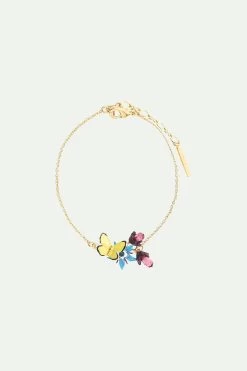 Les Néréides Bracelet Fin Fleur Bleue Et Papillon Jaune
