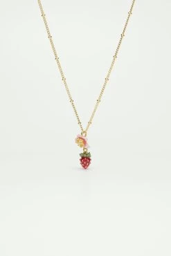 Les Néréides Collier Pendentif Fraise Des Bois Et Fleur Rose