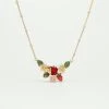 Les Néréides Collier Plastron Fraise Des Bois, Fleurs De Fraisiers Et Bourdon