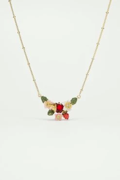 Les Néréides Collier Plastron Fraise Des Bois, Fleurs De Fraisiers Et Bourdon