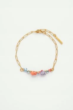 Les Néréides Bracelet Fin Coquillage, Coraux émaillés, Et Pierre En Verre Taillé
