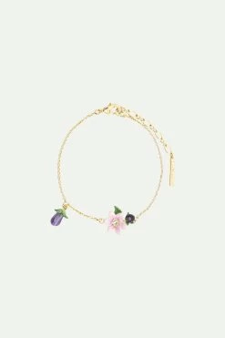 Les Néréides Bracelet Fin Fleurs Rose D'aubergine