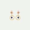Les Néréides Boucles D'oreilles Créoles Fleur Blanche Et Lapis-lazuli