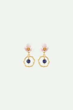 Les Néréides Boucles D'oreilles Créoles Fleur Blanche Et Lapis-lazuli